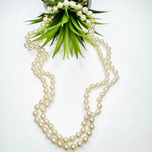 Vintage 48.5" Cream Faux Pearl Glass Beaded Hand Knotted Endless Strand Necklace